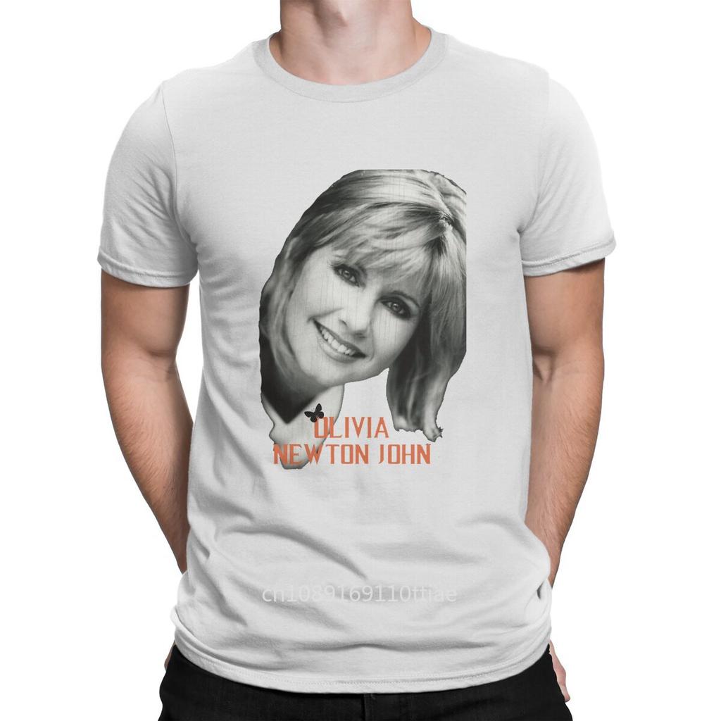 Australian Pop Female Singer Man's TShirt Olivia Newton John Short Sleeve Fabric T Shirt Funny High Quality Birthday Gifts