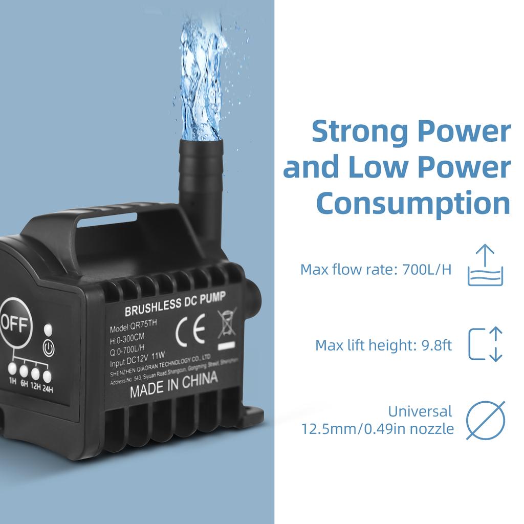 Mini 12V Water Pump with 4 Gear On/Off Timing, Acceleration and Deceleration Function, Max 700L/H