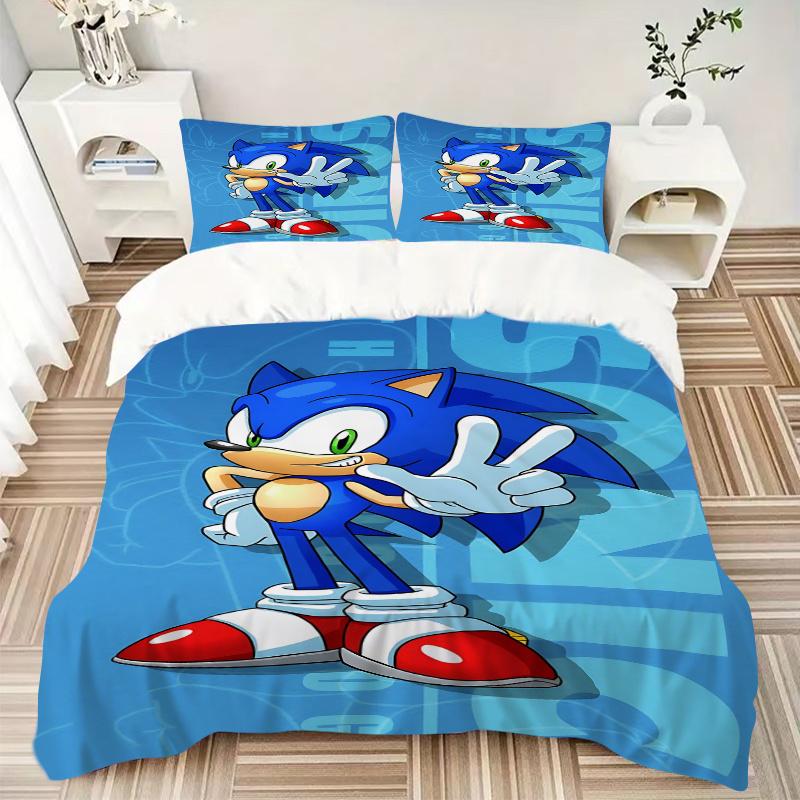 3pcs Sonic The Hedgehog Home Decor Bedding Set-Universal Three-Piece Suit for Bedroom, Guest Room, Living Room, Hotel-Perfect Gift for Fans,