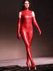 S-5Xl Unisex Sleeveless Faux Latex Catsuit Elastic Pu Leather Bodystocking Zipper Open Crotch Bodysuit Tights Leotard Conjoined