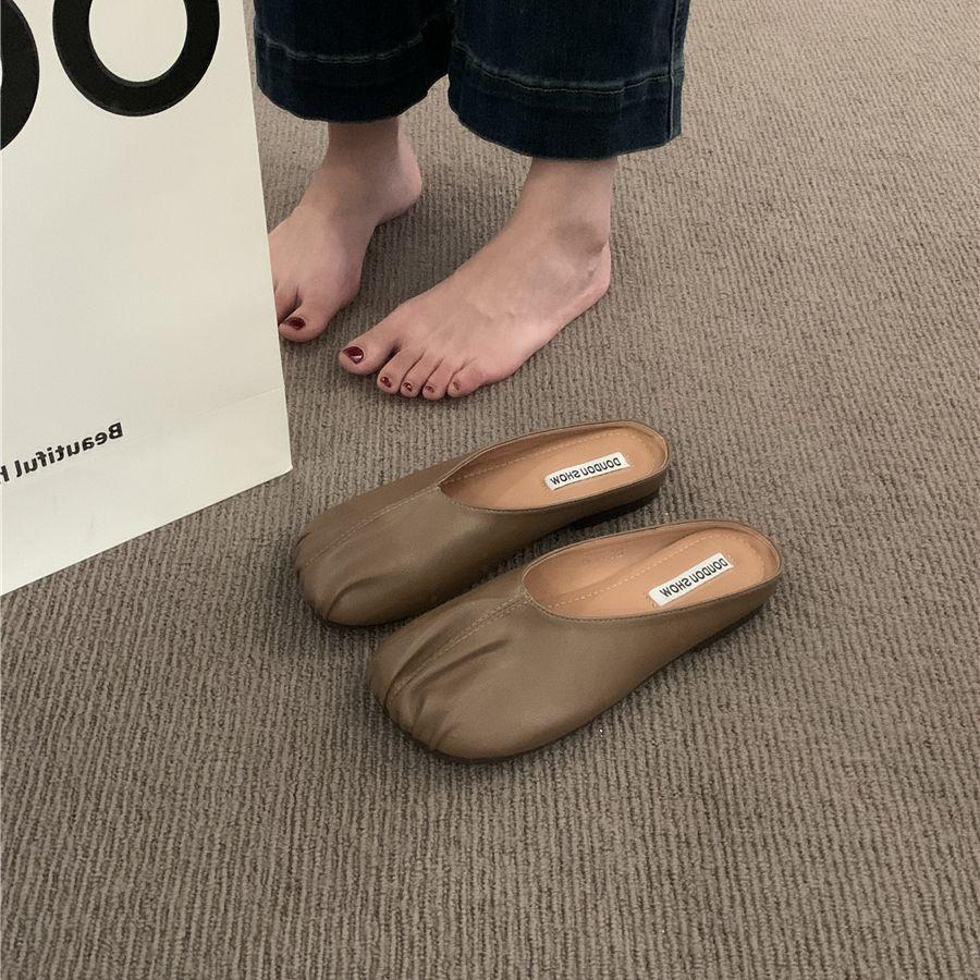 Comfortable and Casual Flat-bottomed Bag Head Half Slippers Women's Outer Wear Muller Shoes 2025 Spring and Summer New One-pedal Women's Cool Slippers