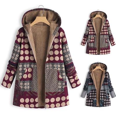 Chaqueta de invierno cálida con forro de sherpa para mujer, parka con capucha, estampado, cremallera, manga larga, forro polar peludo, chaquetas con bolsillos
