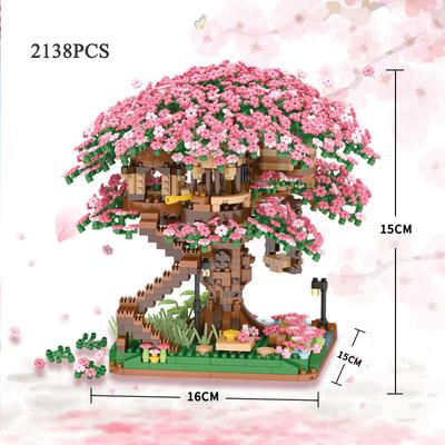 2138 de bucăți model de flori de cireș roz Bloc de construcție în miniatură pentru casă de cireș, cărămidă, cadou de Crăciun pentru copii, jucărie pentru fete