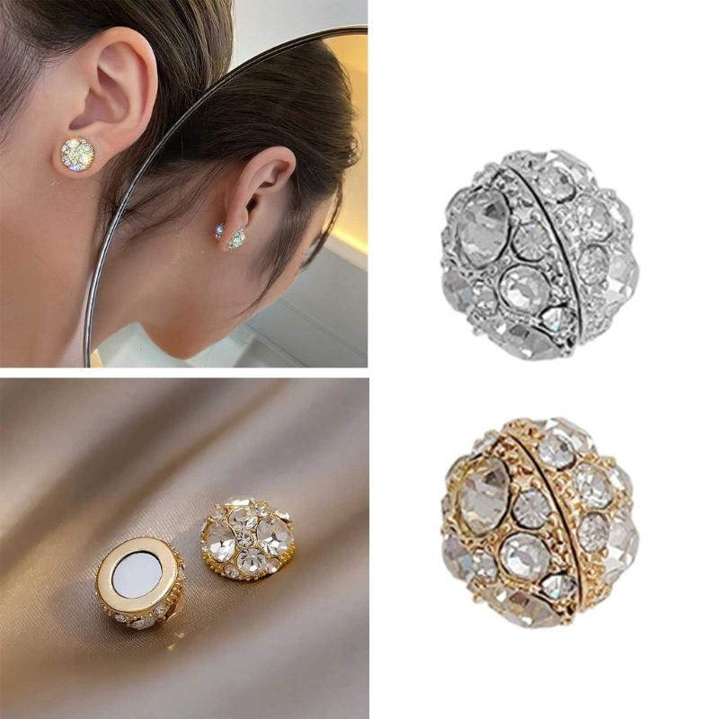 Non Piercing Magnetic Stud Earrings Round Inlaid Zircon Clip On Earrings Gauges Fashion Stud Earrings for Women Girls