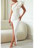 European and American Women's Cross-shoulder Hollow-out Ruffled Sleeve Solid Color Slit Gown Dress
