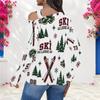 Women Plus Size Asymmetric Cutout Neck Cold Shoulder Long Sleeve Bicycle Printed White Fitted Top
