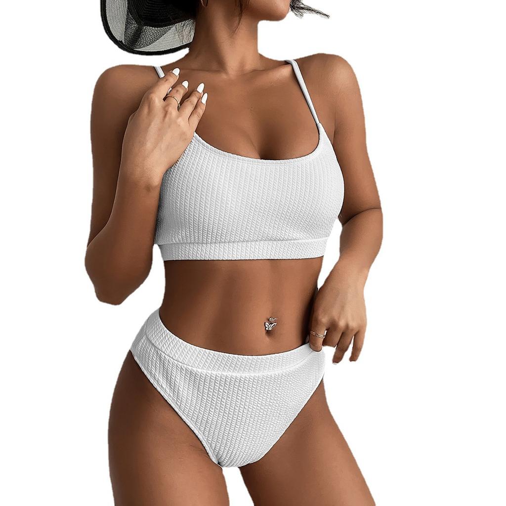2023 new spiral pit strip U-shaped high-waisted bikini sexy swimsuit woman swimsuit