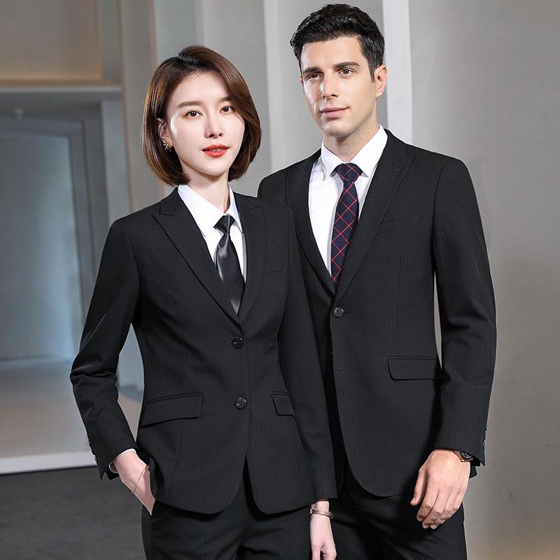 Unisex Professional Blue Suit Set for Civil Servant Interviews, Plus Size Available, Ideal for Hotel Work and Commuting.