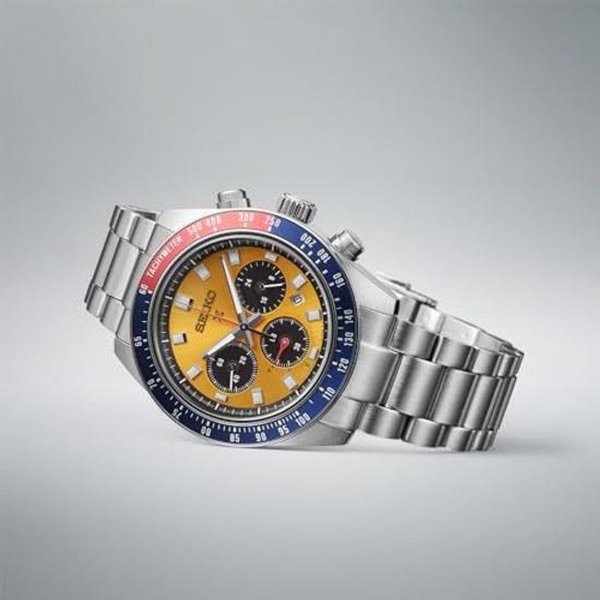 Seiko Watch PROSPEX SBDL117 Mens Wristwatch Made Japan Solar SPEEDTIMER Series Tachymeter Bezel Chronograph Date Calendar Bright Yellow Dial Stainless