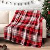 Christmas Reindeer Snowflake Striped Flannel Throw Blanket, Red Xmas Pattern Warm Cozy Blanket for Couch Bed Winter Holiday Home Decor