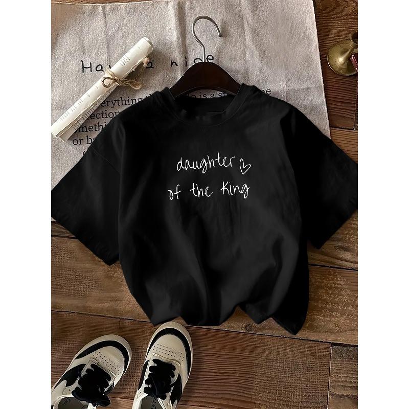 T-shirt con Stampa Grafica, Manica Corta Girocollo Top Casual per Estate e Primavera, Abbigliamento Donna