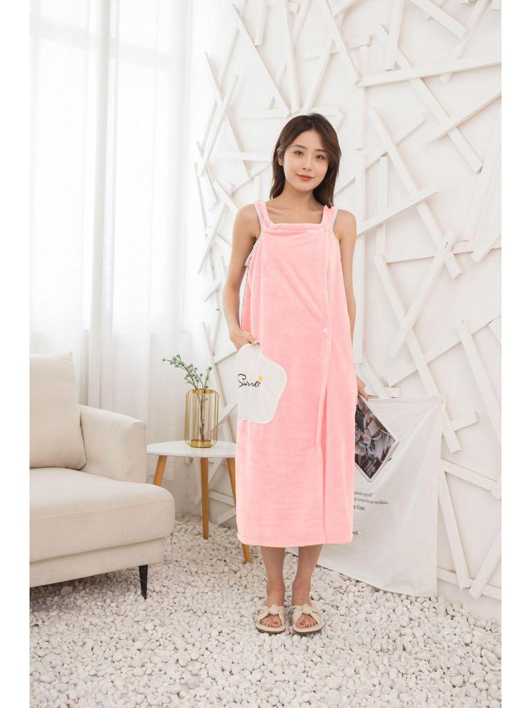 Star Bathrobe Coral Fleece Women's Wearable Towel – Thick, Absorbent, Versatile with Straps