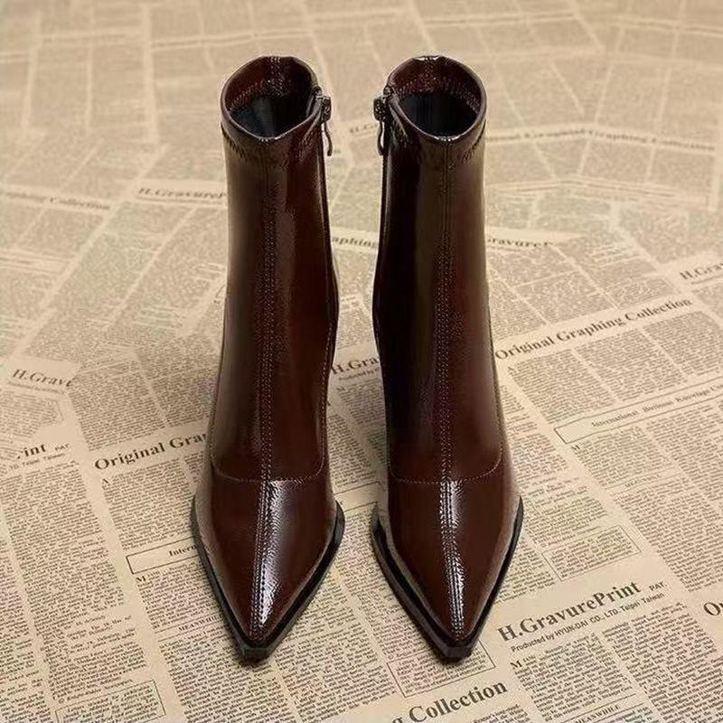 Fashion Autumn Women High Heel Ankle Boots New Winter Pointed Toe Chunky Heel Boots Women Comfortable Dress Shoes Women Zapatos De Mujer