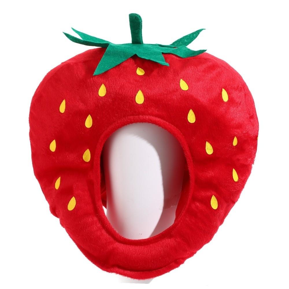 Red Plush Strawberry Hat Sweet Style Novelty Strawberry Cap Strawberry Headgear  Photography Props