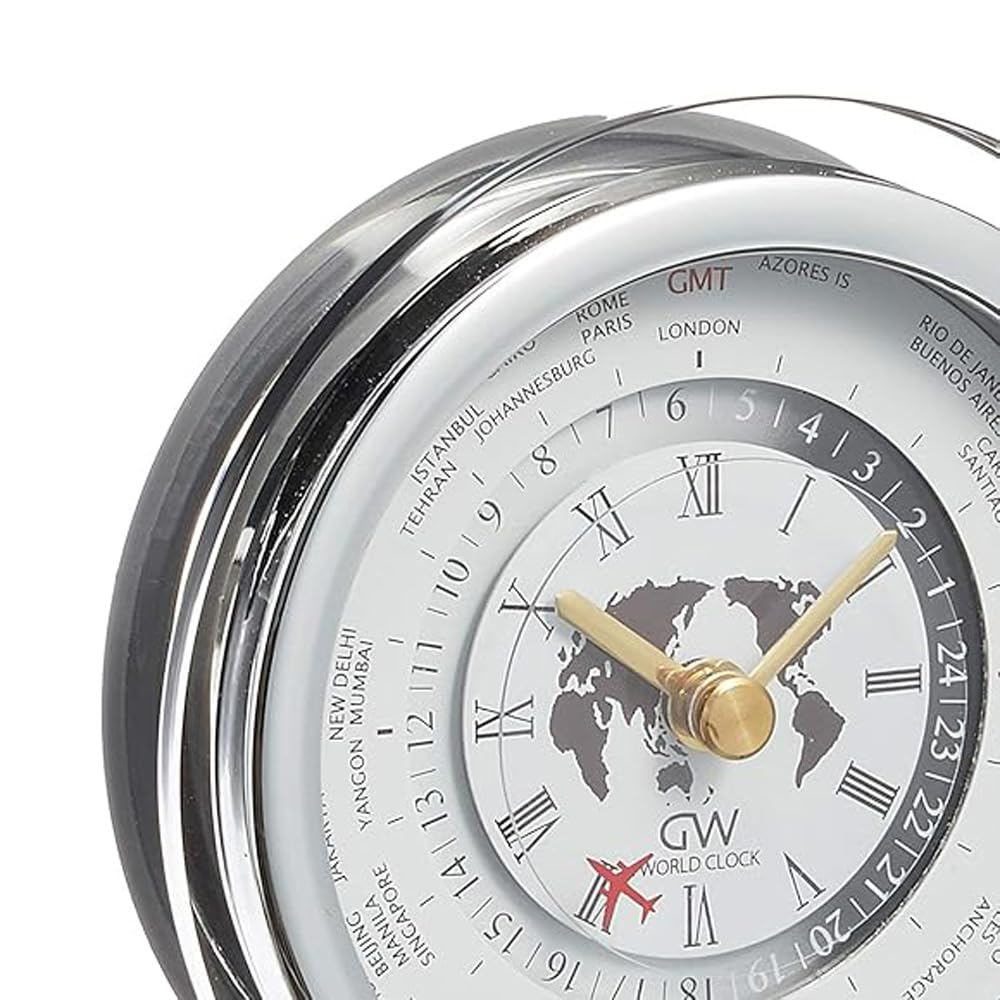 NARUMI Glassworks Monolith Clear Clock, 18cm Tall, World Clock GW1000-11064