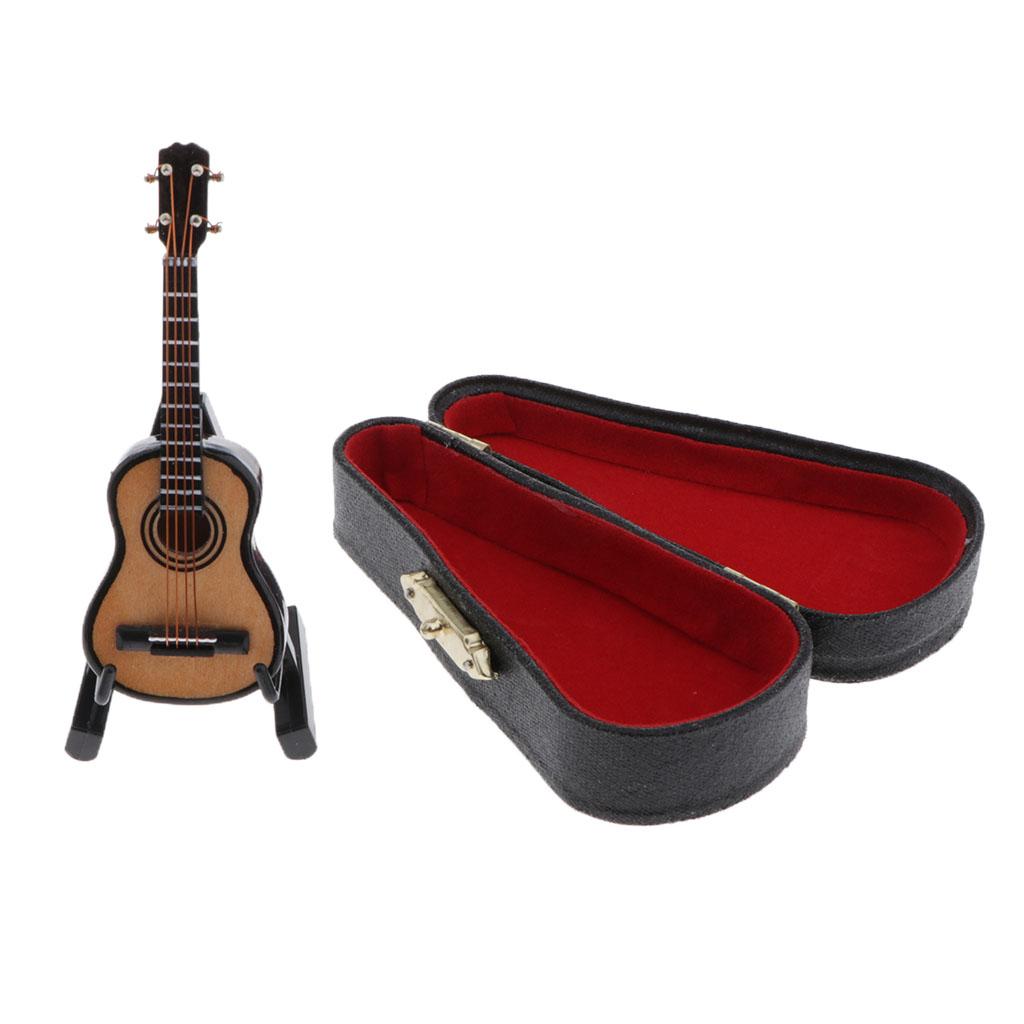 1/12 Wooden Electric Guitar Model with Stand for Action Figures Decor