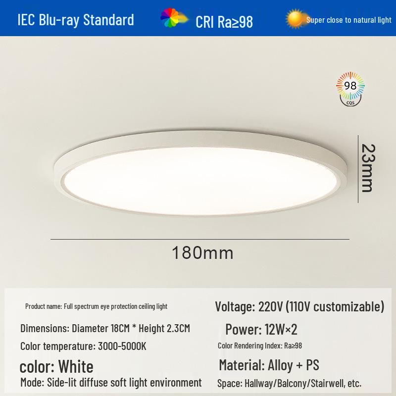 Ultra-Thin Full Spectrum Eye Protection Ceiling Light for Study, Bedroom, or Hallway