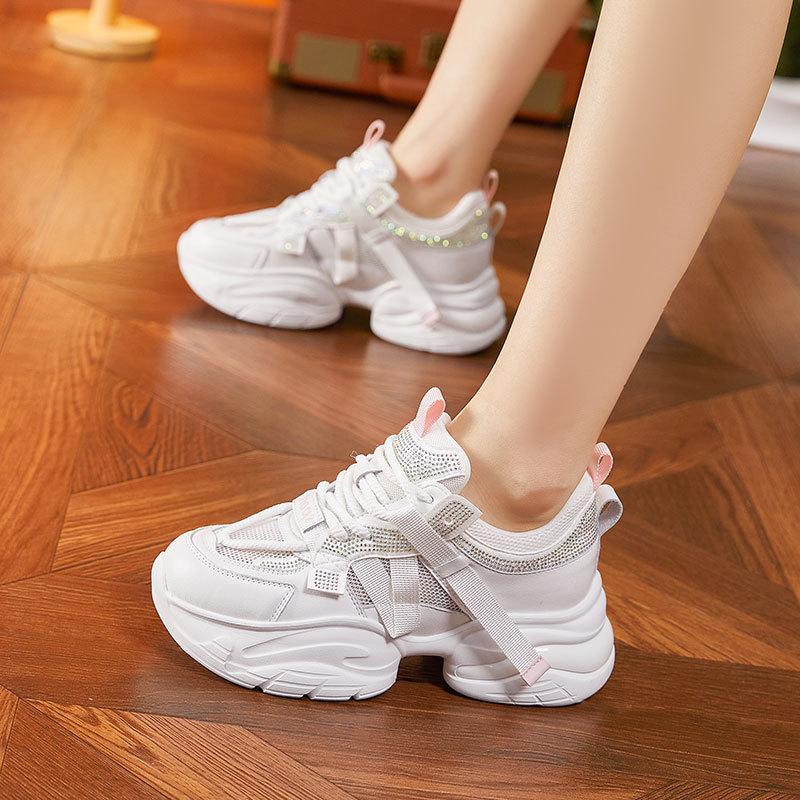 Fujin 6 cm Siatka Powietrzna Syntetyczna Skóra Mikrofibra Oddychająca Pusta Platforma Koturn Damskie Buty Letnie Etniczne Grube Trampki Błyszczące