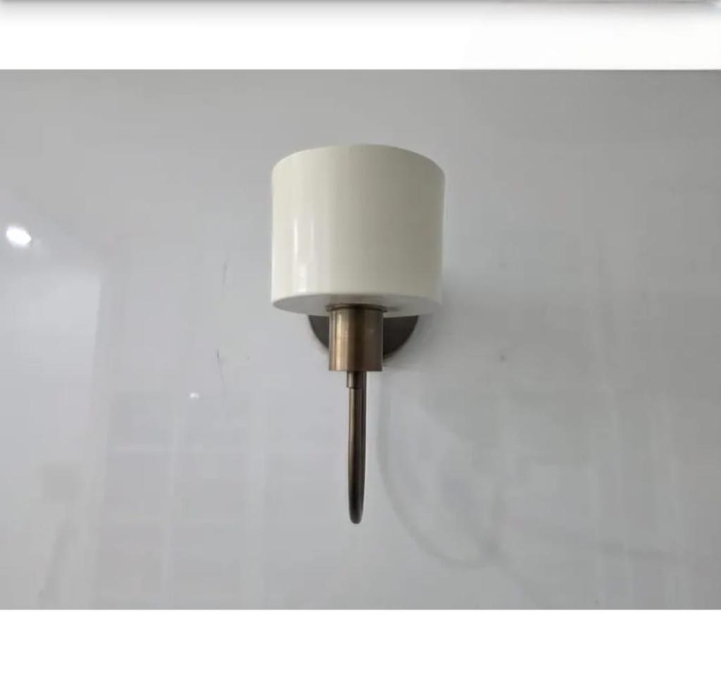 Mid Century Metal Shade Wall Lamp Modern Wall Sconce Raw Brass and White Shade