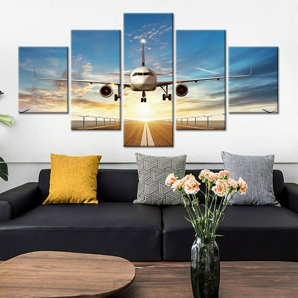 5 ks Cestovní Letadlo Dráha Dekor Obrázky Plátno Nástěnný Plakát HD Tisk 5 Panelů Pokojový Dekor Umění Bez Rámu Moderní 5 Kusů