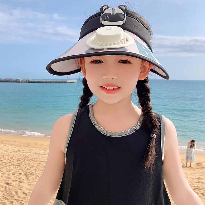 Summer with Fan Children's Sun Protection Hat UV Sky Top Hat Boys and Girls Big Hat Brim Sun Hat