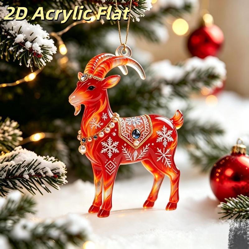 2D Acrylic Goat Christmas Tree Pendants Cute Animal Sheep Hanging Ornaments For Xmas Tree Decor Party Supplies  Year Gifts