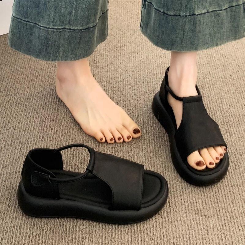 

Platform sandals women s 2025 new summer wear with skirts versatile and not tired feet open-toed soft-soled beach Roman shoes 35 чёрный