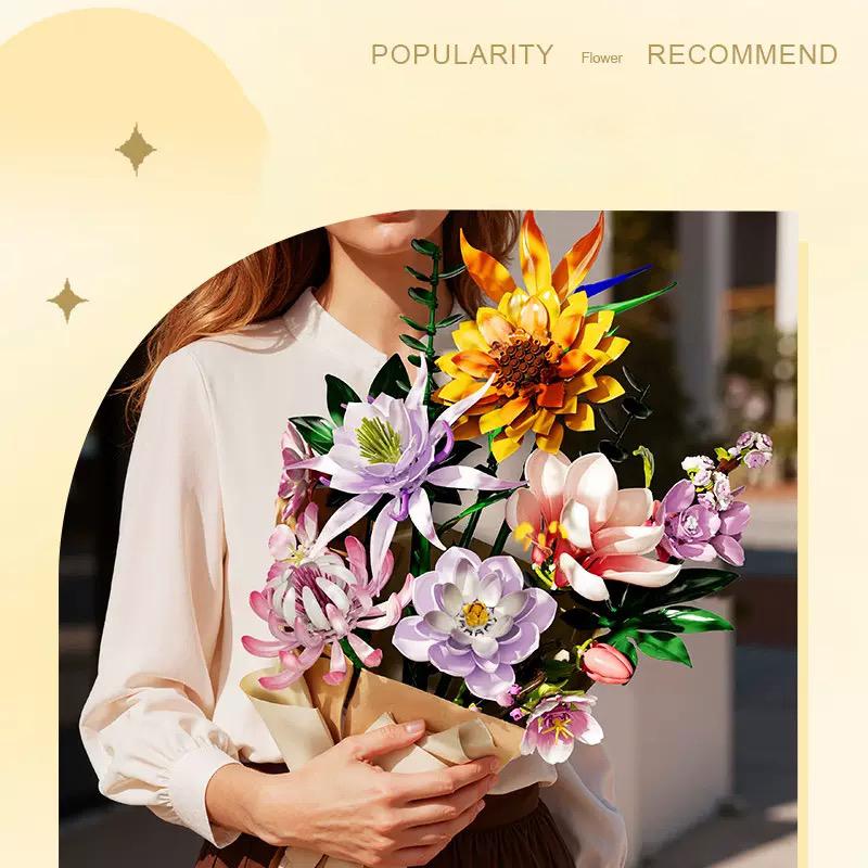 Moc Building Blocks Flower Model Assembly Kit: Diy Educational Building Bouquet Ornament For Girls - Valentine'S Day Gift