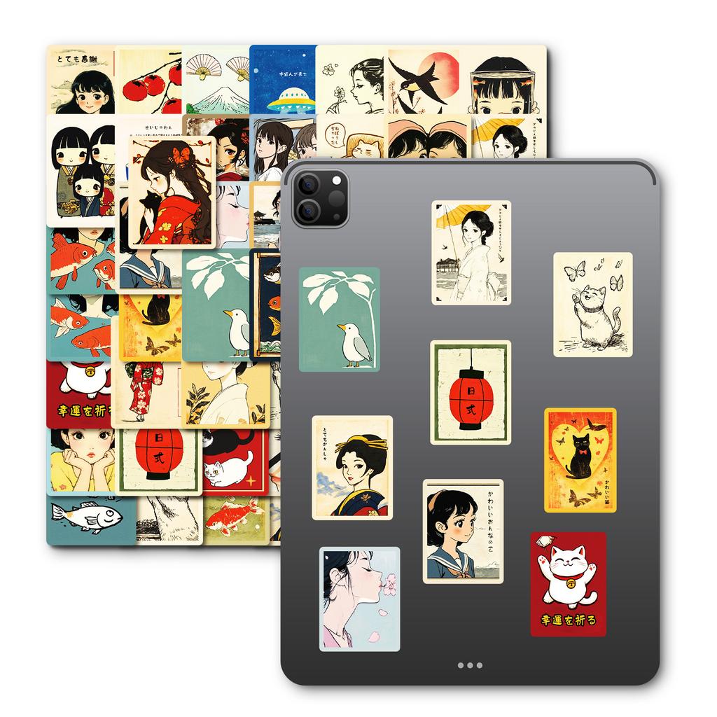 50 Stück Japanische Retro Mädchen Cartoon Aufkleber, Anime Abziehbilder für Journal, Wasserflasche & DIY Dekoration