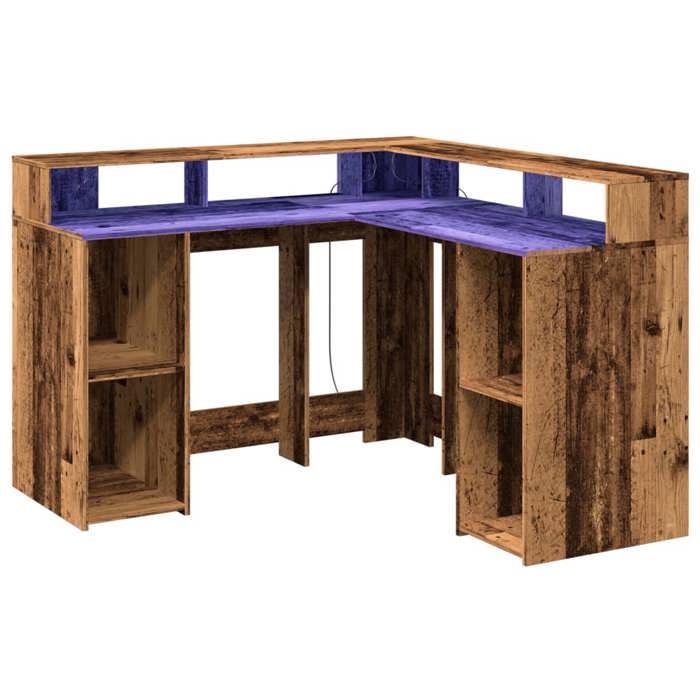 VidaXL Bureau avec lumières LED vieux bois bois d'ingénierie, bureau d'ordinateur, bureau d'écriture, meuble de bureau à 3309454