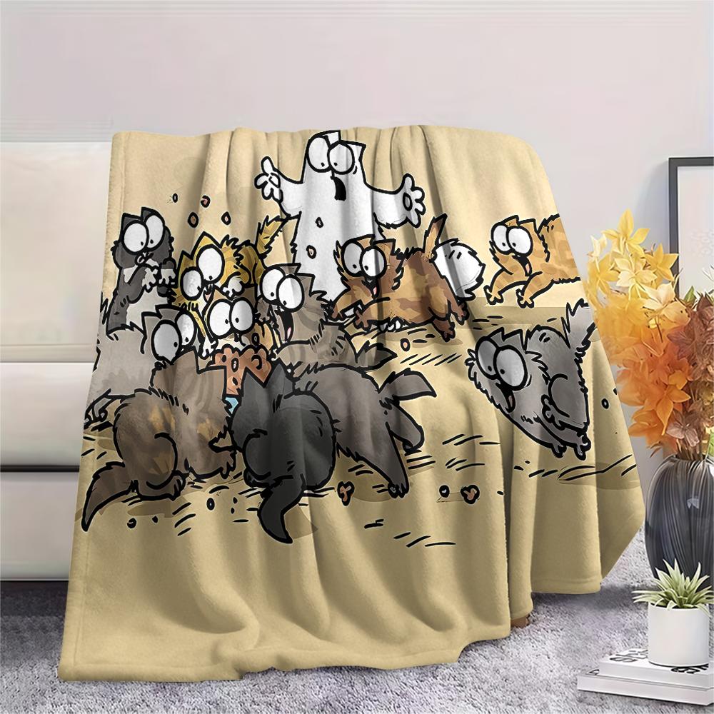 1pz Coperta in Flanella con Stampa del Gatto Simon, Alta Qualità per Tutte le Stagioni, Decorazione per la Casa, Calore e Comfort, Perfetta per Regali di Natale