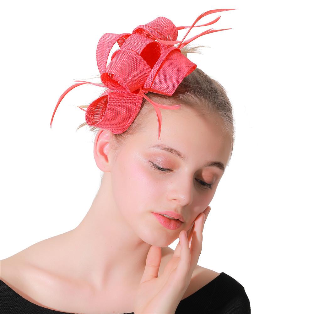 Wassermelonenrot Exquisites Schleifen-Stirnband Imitation Hanfgarn Kopfbedeckung Britische Haaraccessoires Society Ball Empfang
