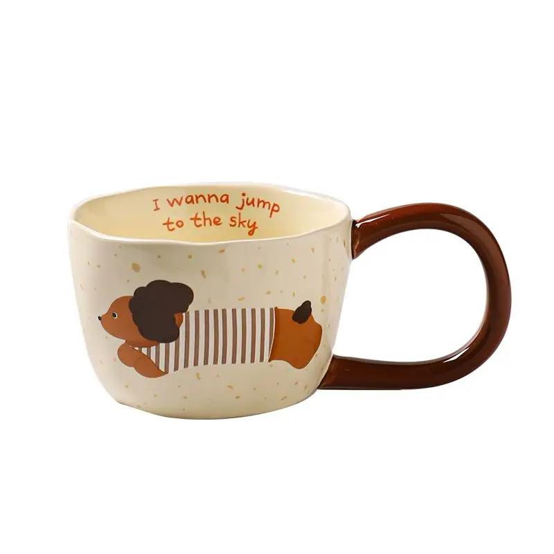 Cute Ceramic Mug Creative Household Water Cup High Appearance Level Office Milk Breakfast Mug Cartoon Coffee Cup Anti-hot Handle