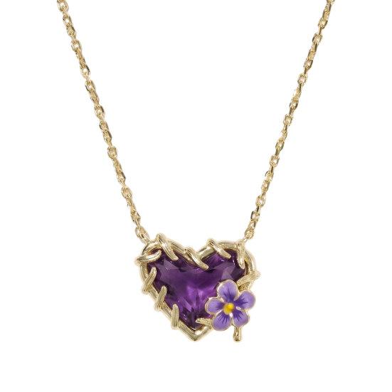 Birthstone Heart Necklace Birth Stone and Flower Pendant Necklace Jan to Dec