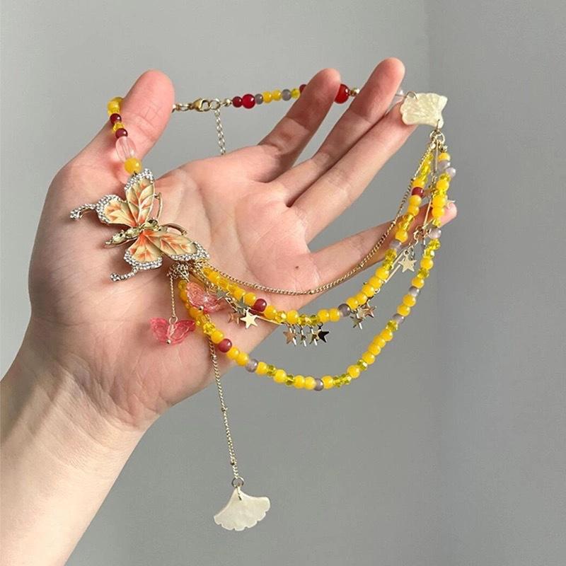 Super Fairy French Butterfly Drop Glaze Beaded Necklace Niche Design Sense Temperament Fashion Style Necklace