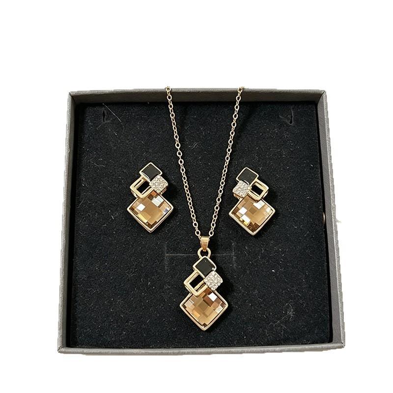 Geometric Alloy Necklace Earring Set With Cubic Zirconia For Daily Fashion Women