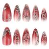 Red Y2K Press-On Nails: Butterfly Heart Design with High-End Silver Hot Stamping for Autumn/Winter