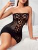 Women'S Sexy Lingerie Hollow Out See Through Dress Sexy Black Sheer Mesh Bodycon Mini Dress Exotic Nightwear Intimate Wear