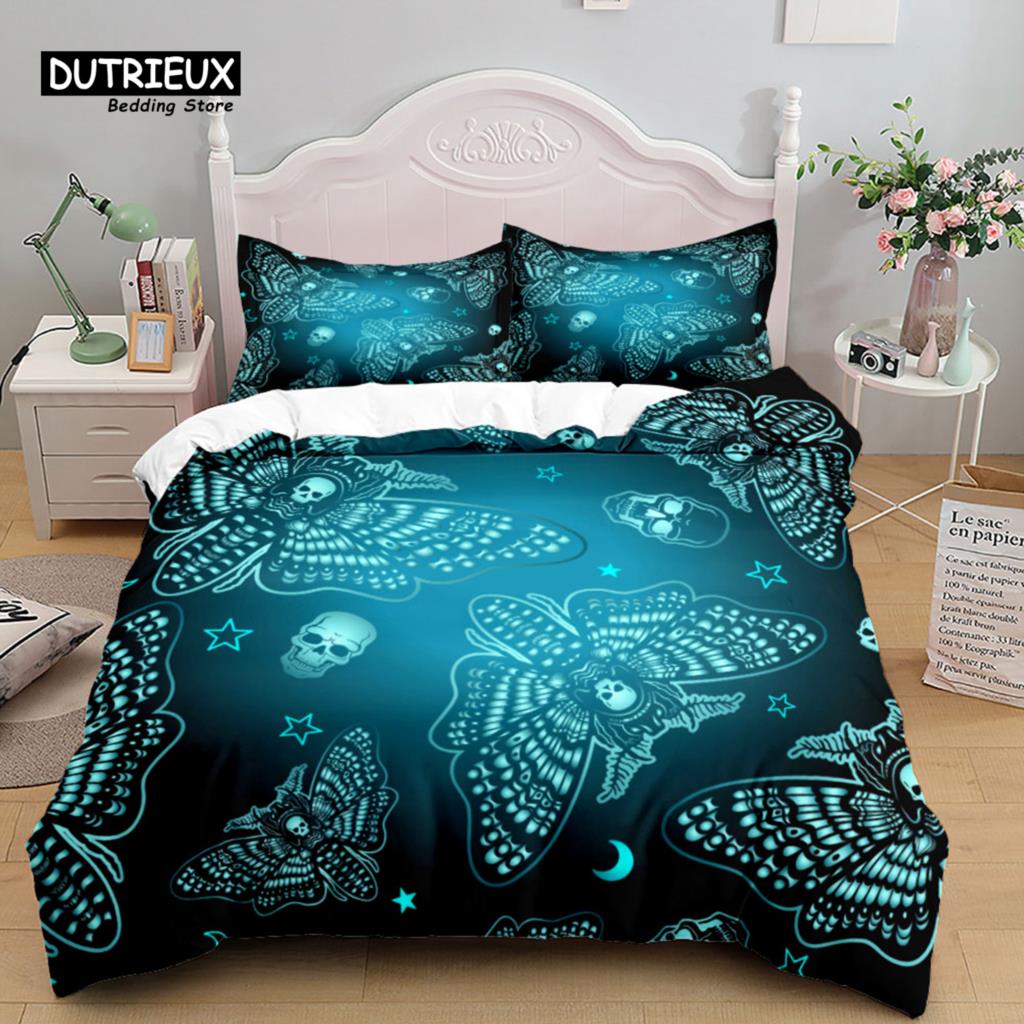 Hand Painting Crow Skull Duvet Cover Set, Bedding Set, Soft Comfortable Breathable Duvet Cover, For Bedroom Guest Room Decor