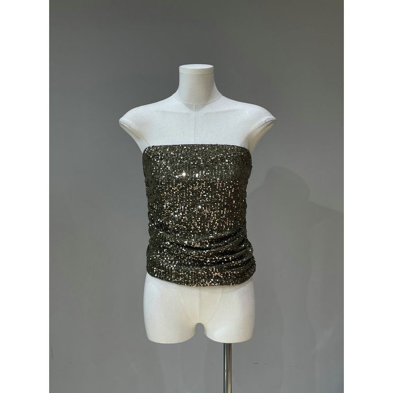 

Fall 2024 New Arrival Romantic Color Dress with a Sense of Sight Mermaid More than Sparkle Sequins Styles Dress Tube Top (as shown) L