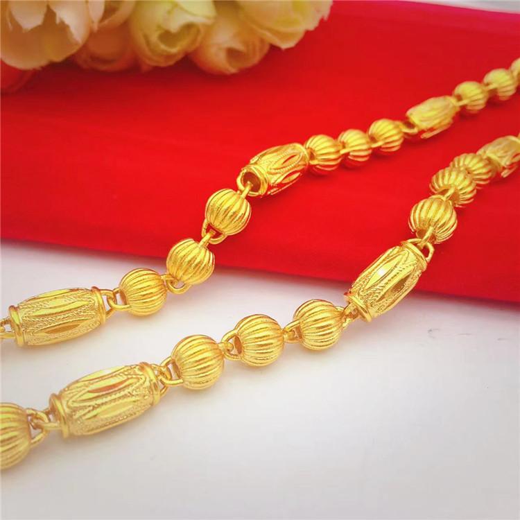 Nytt Herrhalsband i Guld med Tre Pärlor! 24K Guld AU999, Cylinder med Blommönster som Förbinder Tre Pärlor, Strömlinjeformad Tuff Unik