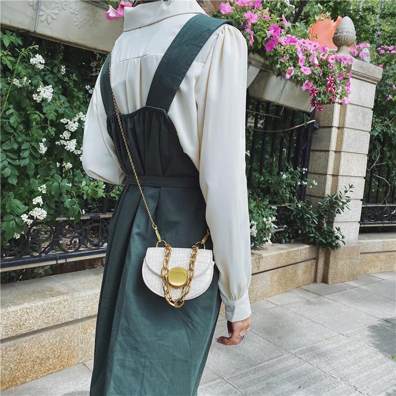 Bag Women's New Stone Pattern Mini Saddle Personalized Chain Portable Lock Bag Fashion Chain Single Shoulder