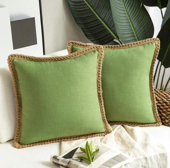 Solid Color Simple Comfortable Linen Striped Sofa Pillowcase Linen Ruffled Nordic Light Luxury Farmhouse Pillow Cushion Cover