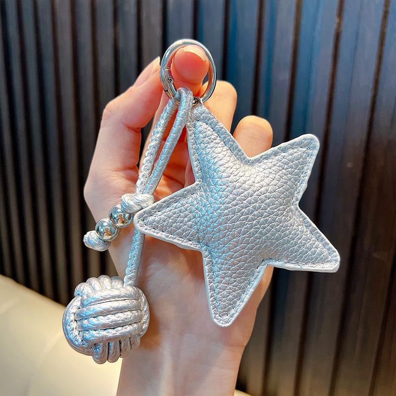 Star Charm Faux Leather Keychain for Bags & Car Keys - Autumn/Winter Design