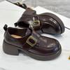 2025 new spring and autumn leather platform loafers women's deep mouth round head small leather shoes British style high heels single shoes