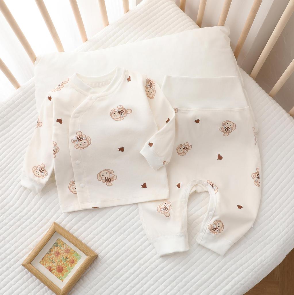 Autumn & Winter Newborn Pure Cotton High-Waisted Belly-Protecting Pajama Set