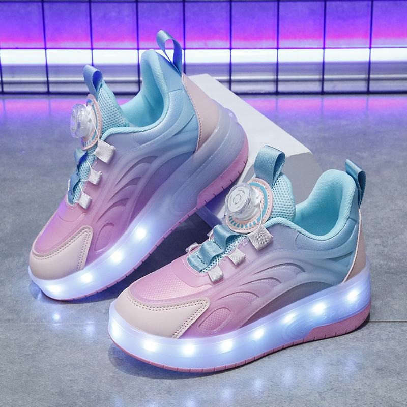 29-38 Children's Plus Size Fashionable Two Wheel Disassembly Into Flat Sports Shoes LED Illuminated Sports Shoes Ice Skates