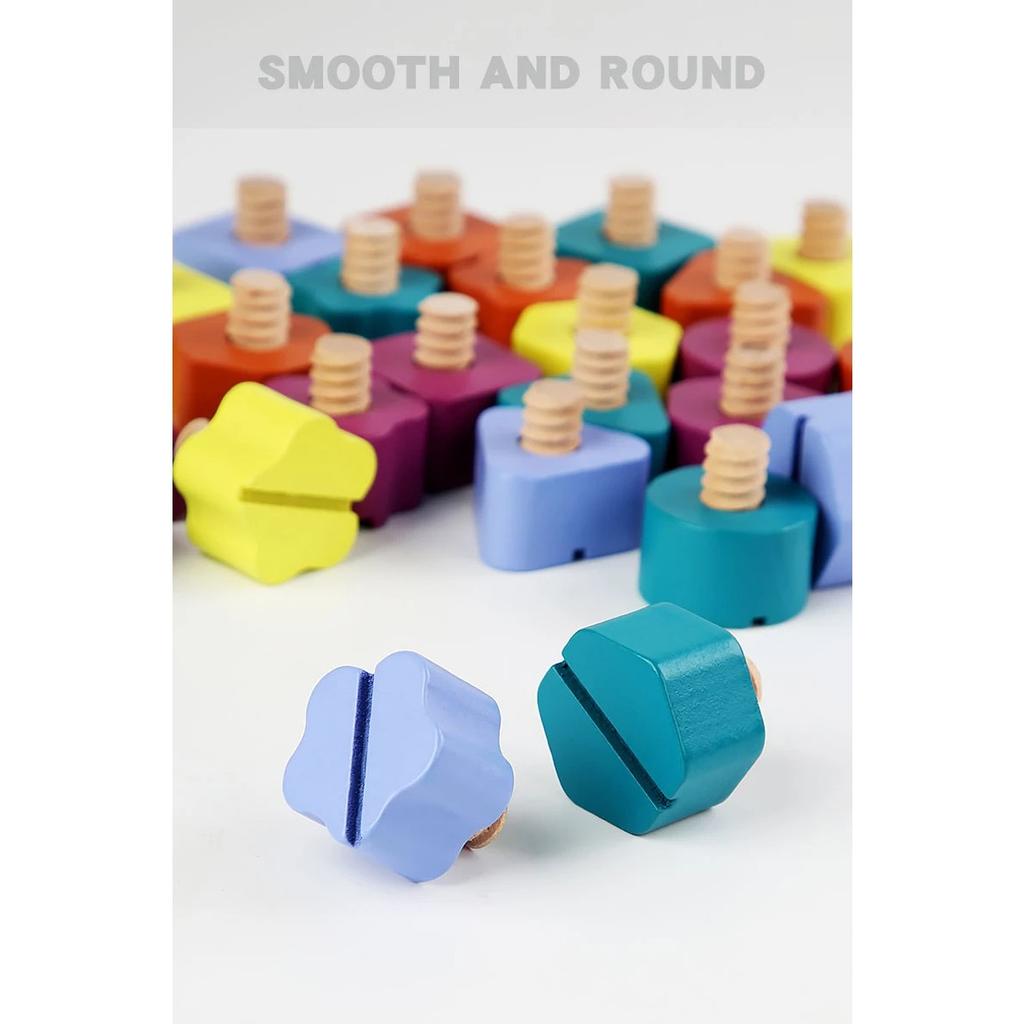 Kids Montessori Screw Driver Board Wooden Toys Basic Skills Learning Color Shape Sorting Matching Game Educational Cognitive Toy