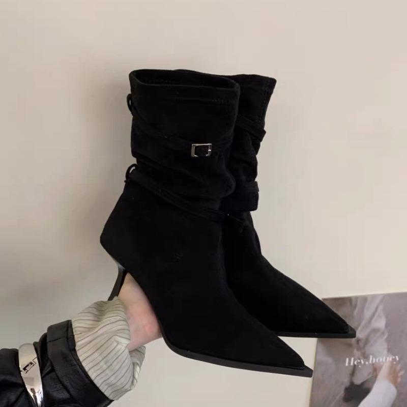 

Модные новые стильные роскошные осенние ботильоны для женщин модные замшевые короткие ботинки женские туфли с острым носком на высоком каблуке обувь 40 чёрный