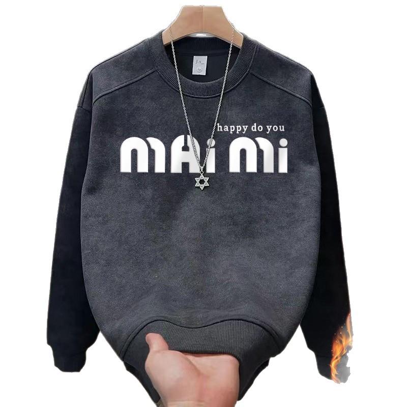 Men's Retro Tie-Dye Fleece Hoodie: Slim Fit, Long Sleeve, Round Neck, Letter Print.